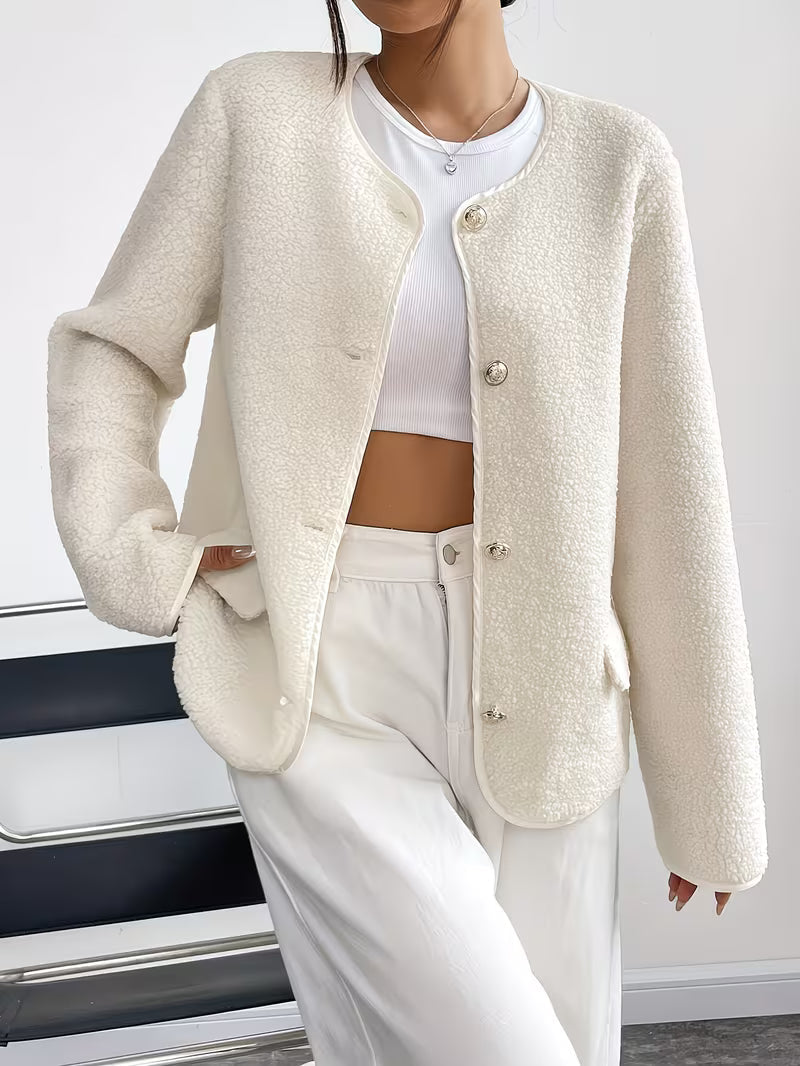 Viktorija - Casaco Elegante Com Gola Redonda e Botões