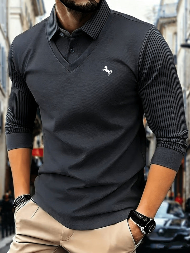 Dechen - Camisola Clássica De Malha Com Lapela E Manga Comprida
