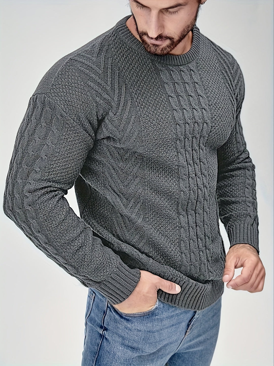 Eiduks - Camisola Clássica de Gola Redonda com Ponto Trançado