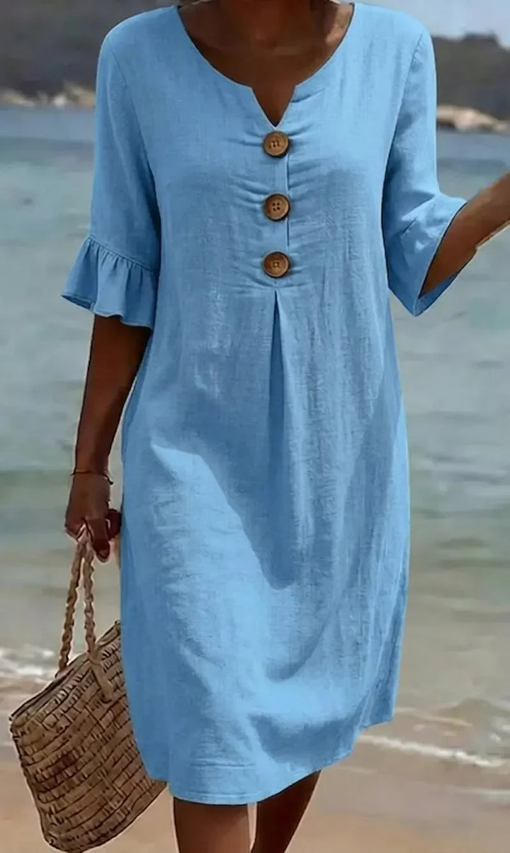Mlaina - Vestido Midi Elegante Com Botões