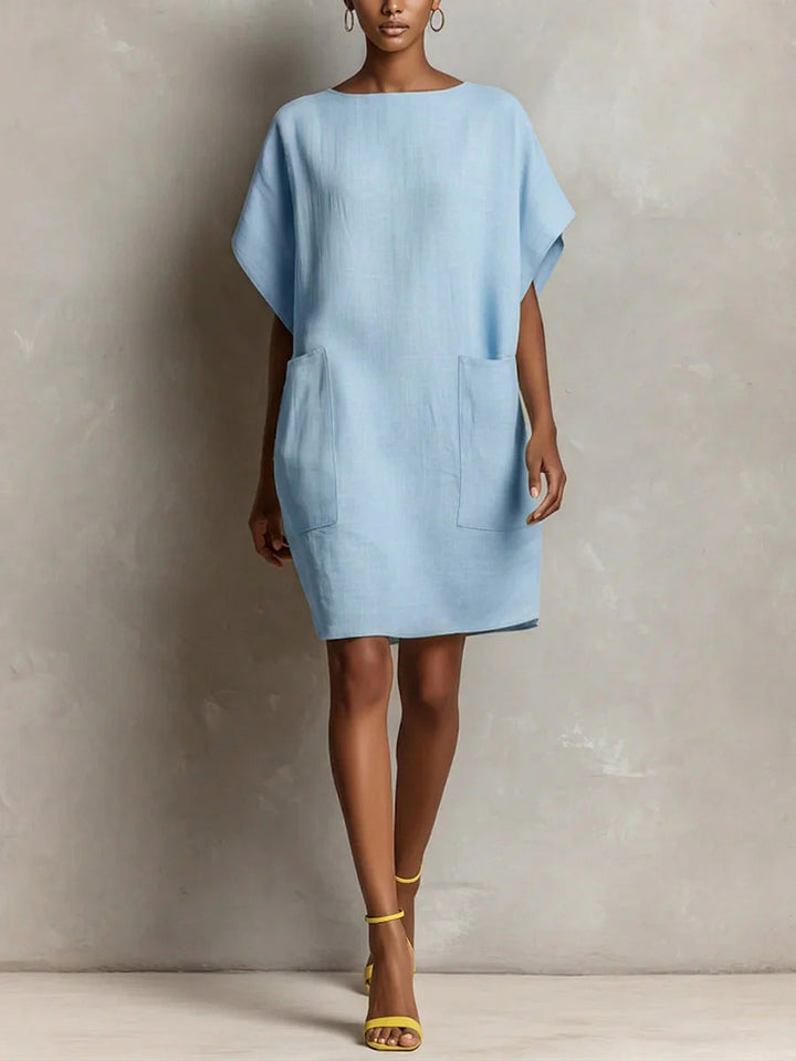 Hulina - Vestido Casual De Linho Com Bolsos