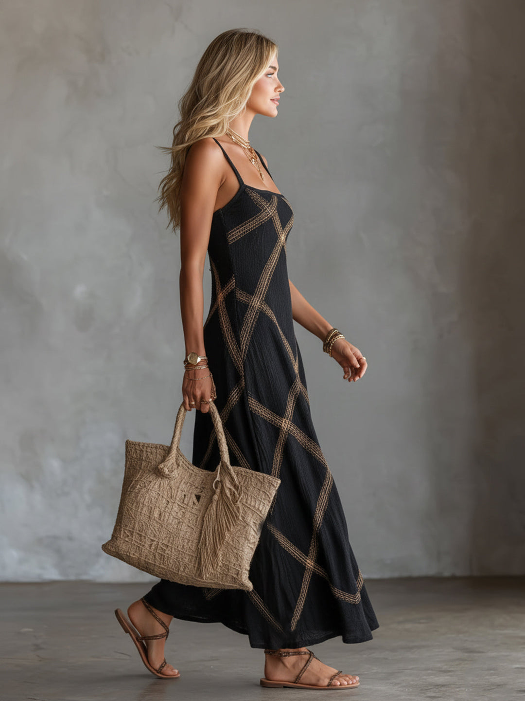 Nijila - Vestido Maxi Sem Mangas Em Estilo Boho