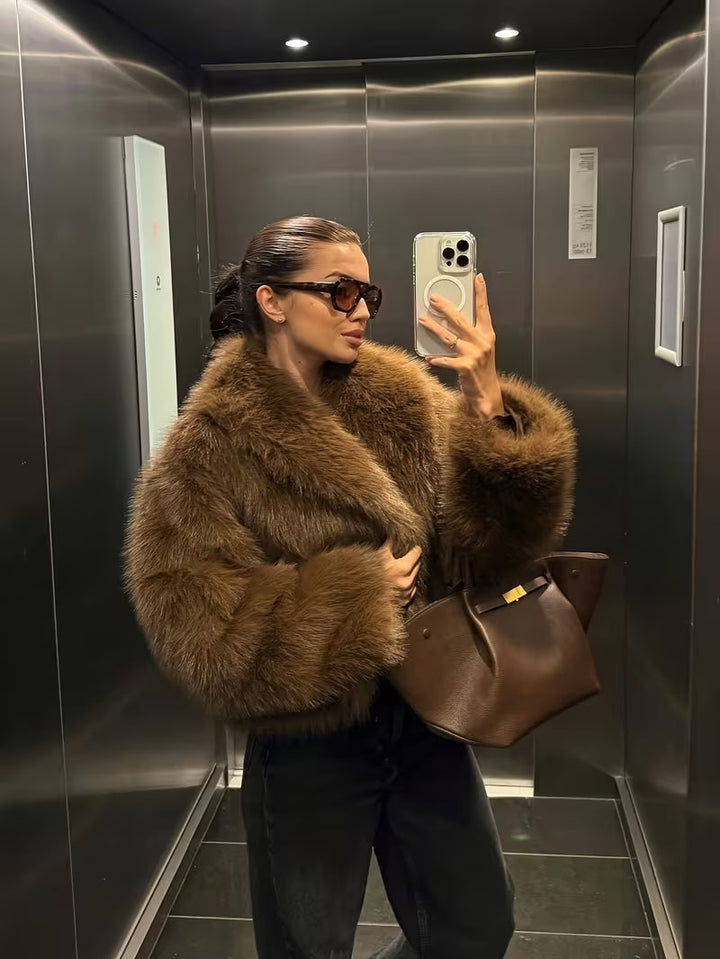 Jorida - Casaco Curto Oversized Com Lapelas, Em Pele Sintética