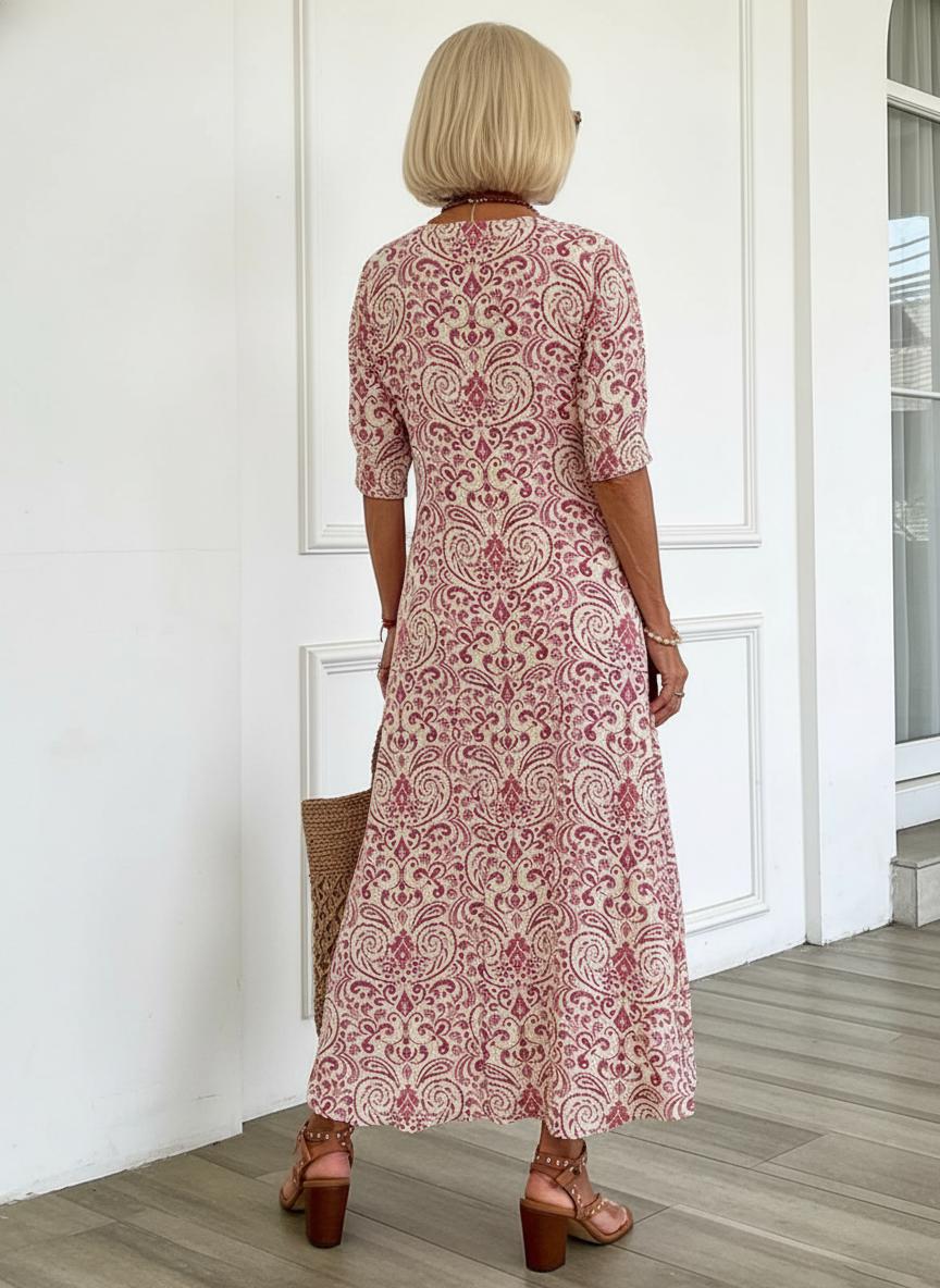Zarmina - Vestido Longo Elegante Com Padrão Boho