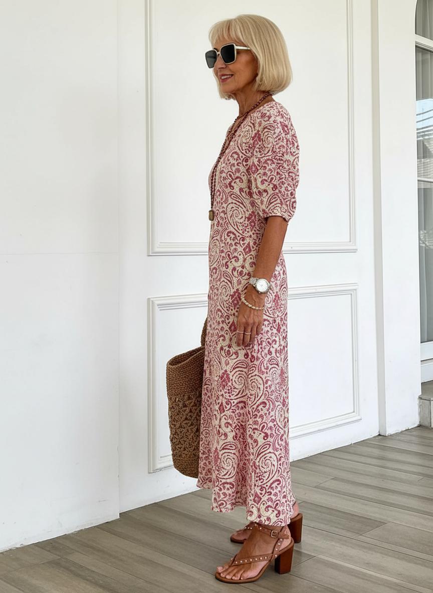 Zarmina - Vestido Longo Elegante Com Padrão Boho