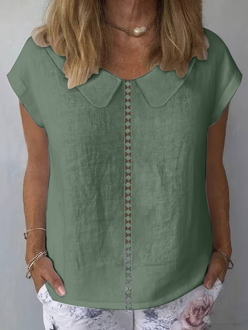 Krischelle - Camisola De Manga Curta Com Encaixe De Renda Na Iapela