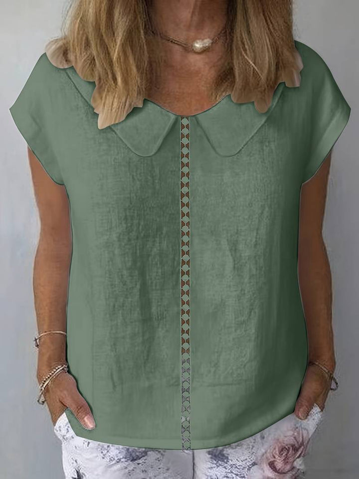 Krischelle - Camisola De Manga Curta Com Encaixe De Renda Na Iapela