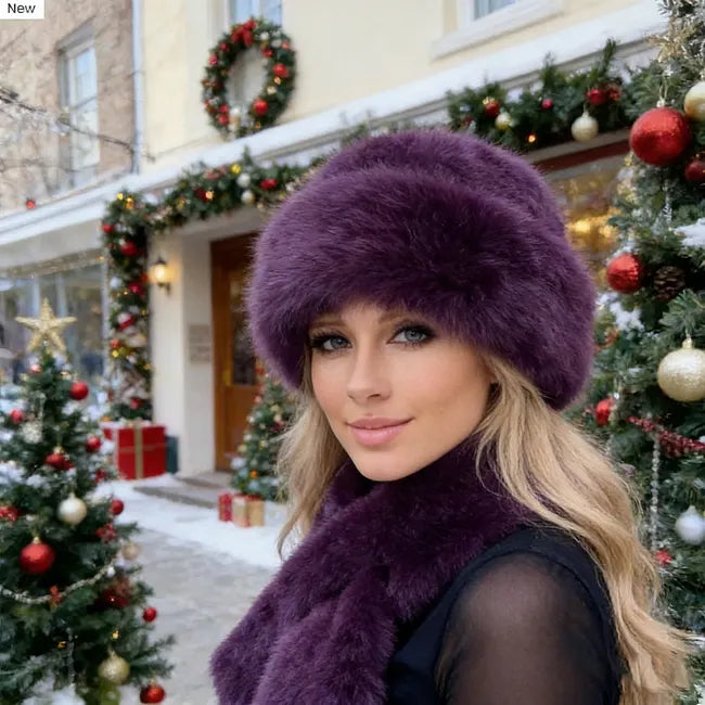 Eugenie - Conjunto de Gorro de Inverno Fofo e Cachecol a Condizer