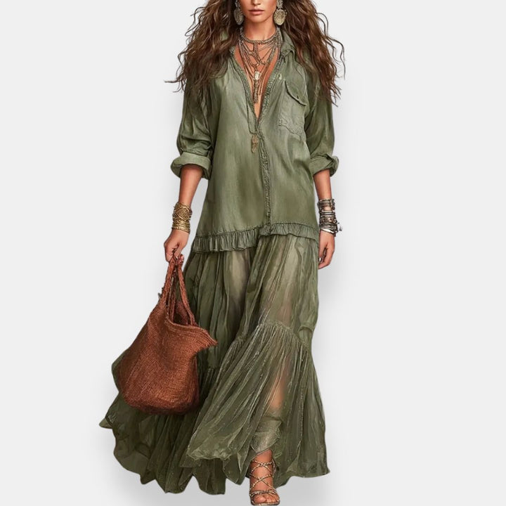Zaynab - Vestido Maxi De Estilo Boémio Com Folhos