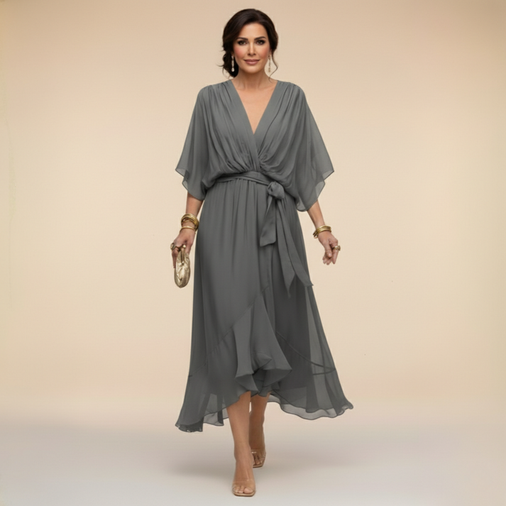 Harshani - Vestido de Chiffon Com Decote em V
