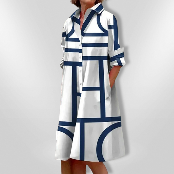 Lynna - Vestido midi Casual com Bolsos e Botões