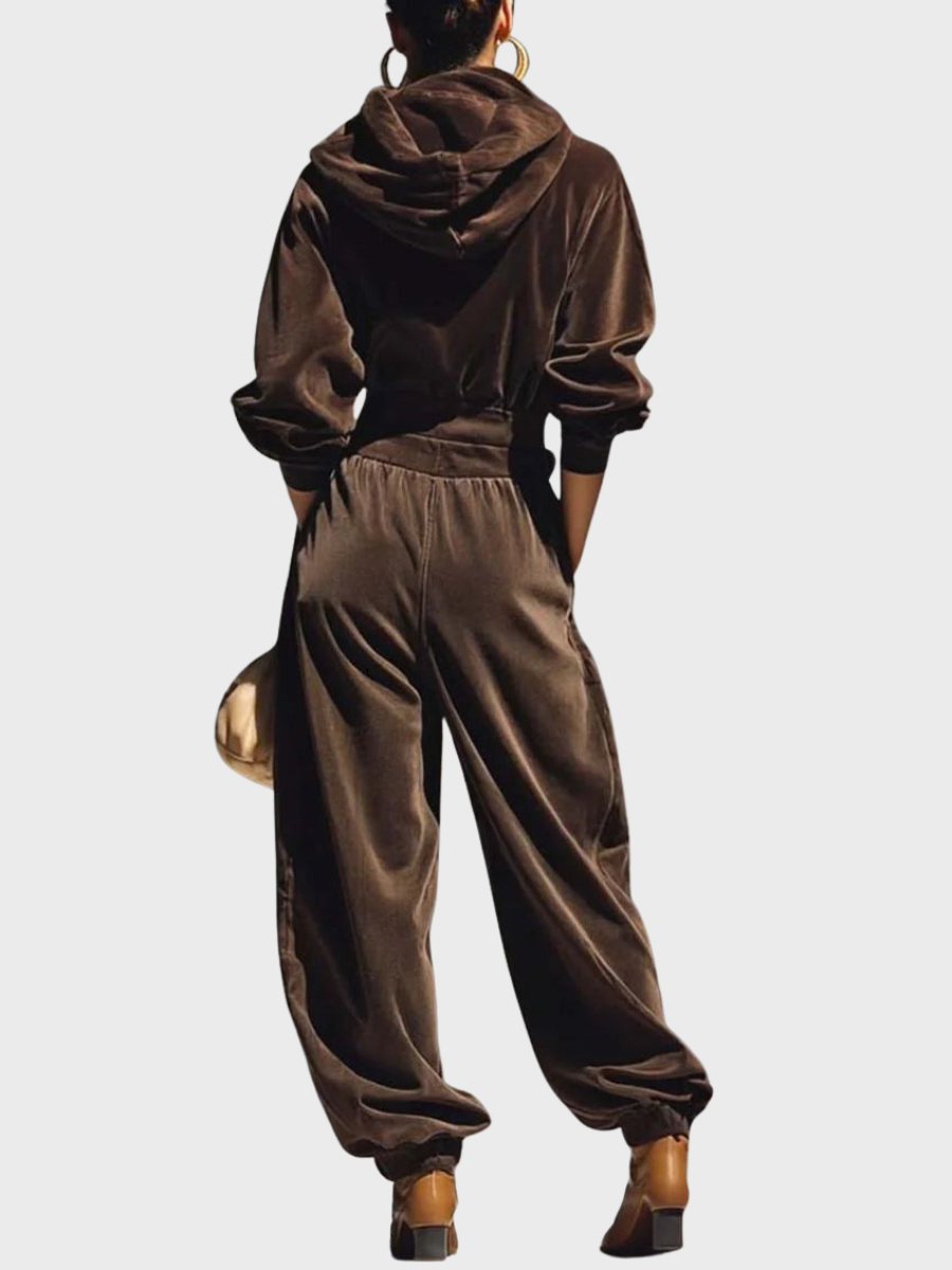 Skaidre - Conjunto Vintage Com Camisola Com Capuz de Veludo e Calças largas