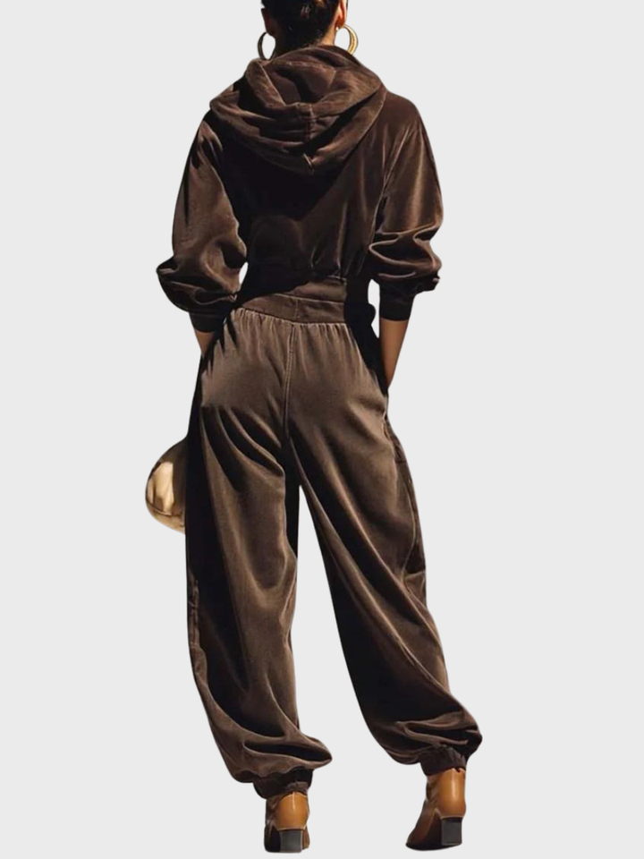 Skaidre - Conjunto Vintage Com Camisola Com Capuz de Veludo e Calças largas