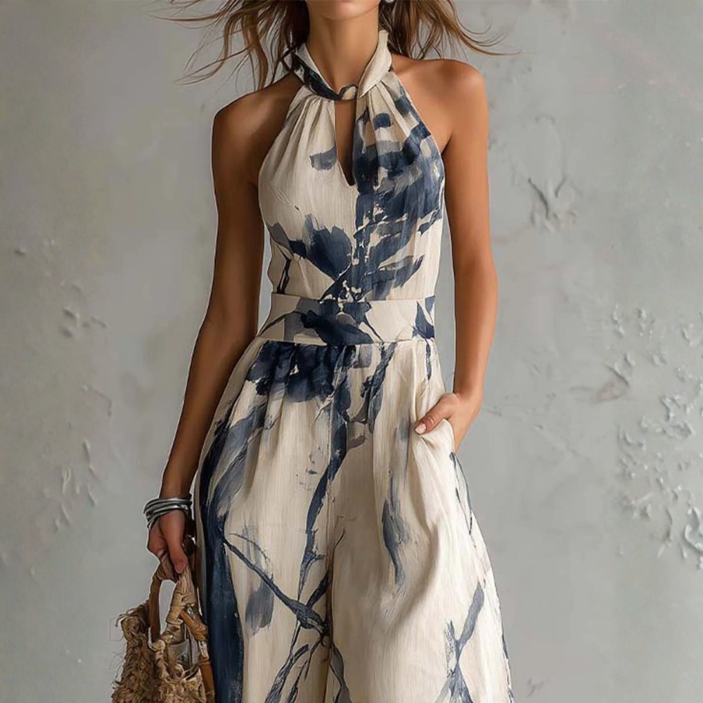 Symia - Macacão Com Estampado Artístico Elegante