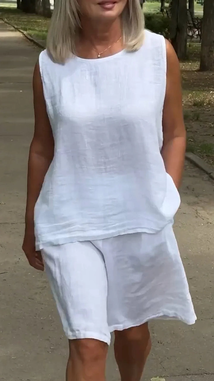 Jileana - Blusa Sem Mangas Respirável e Calções Largos