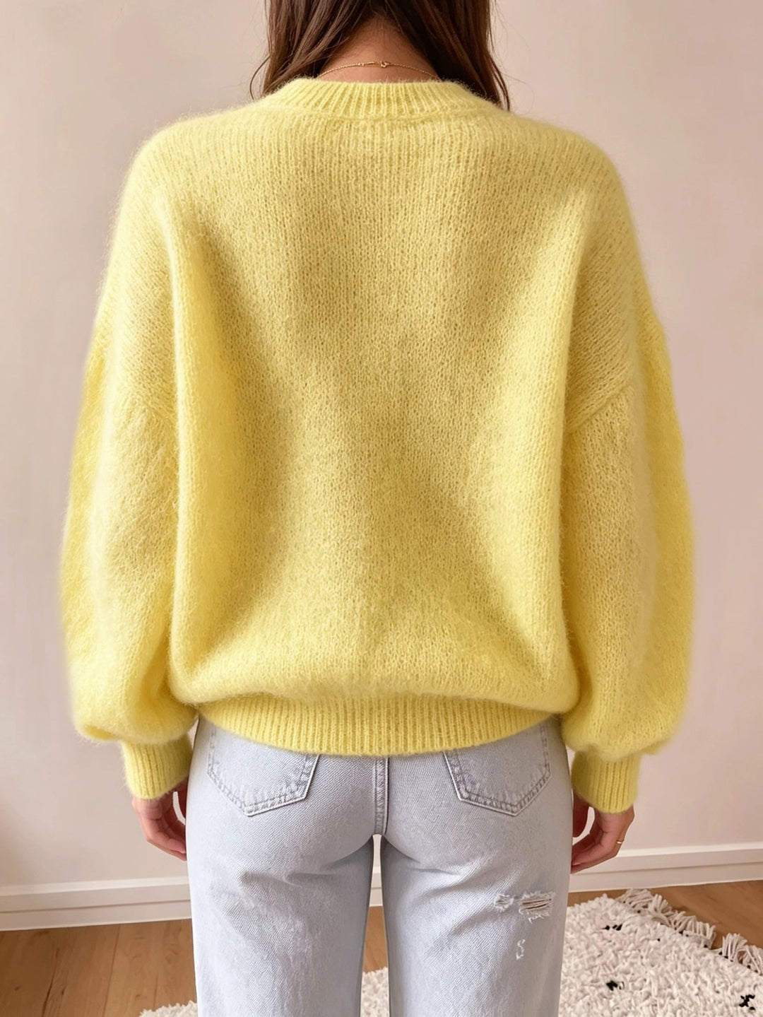 Margaretha - Camisola de Malha Com Gola Redonda e Mangas Balão