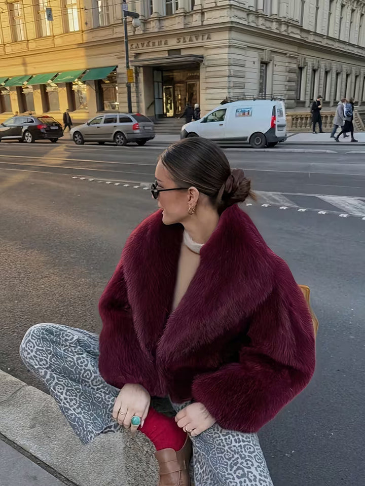 Jorida - Casaco Curto Oversized Com Lapelas, Em Pele Sintética
