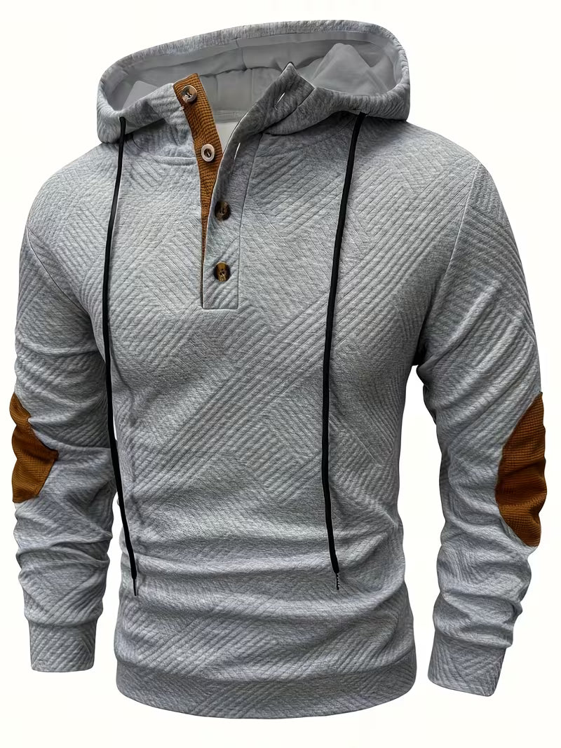Alejandro - Camisola Com Capuz Texturada e Remendos Contrastantes Nos Cotovelos