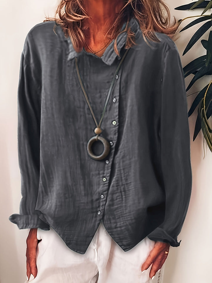 Ristia - Blusa Casual De Manga Comprida Com Botões