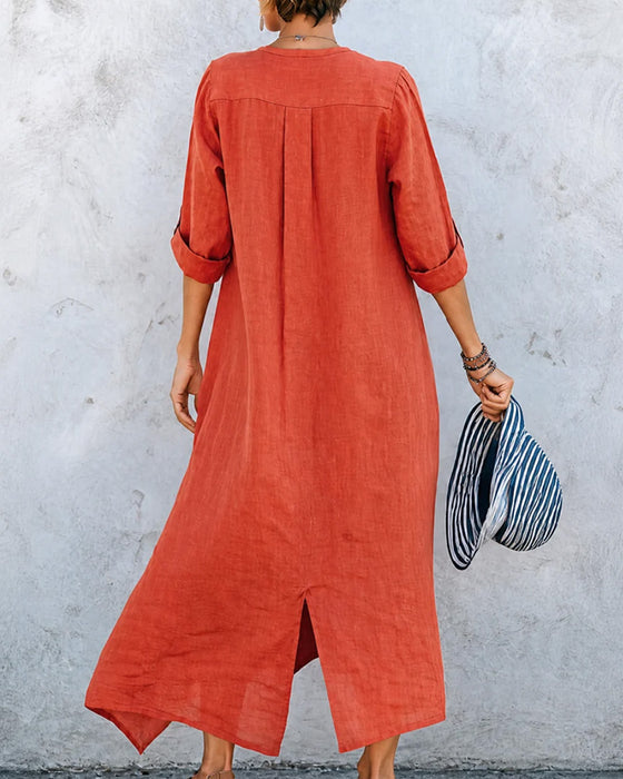 Lizie - Vestido Comprido Com Decote Em V E Botões
