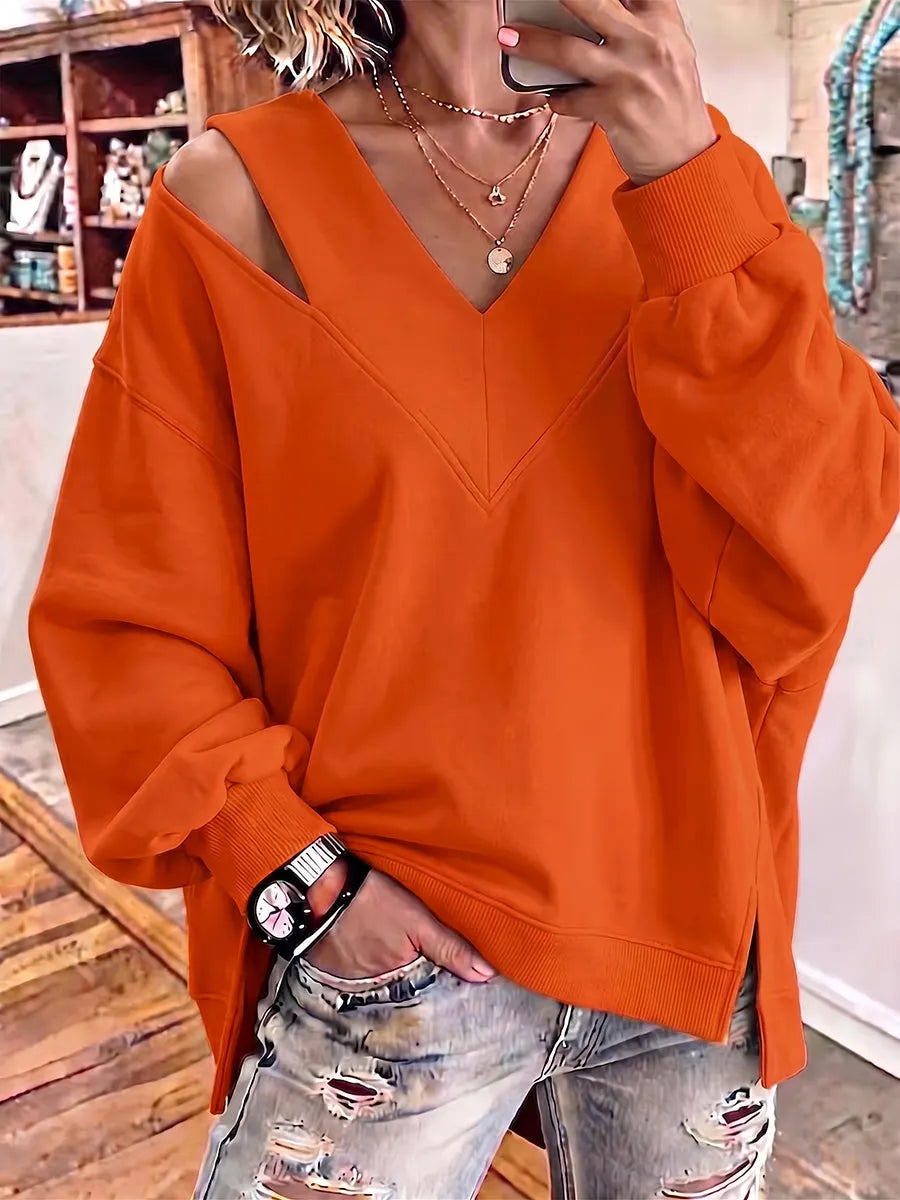 Kirstan - Camisola Oversized Elegante com Decote em V e Aberturas