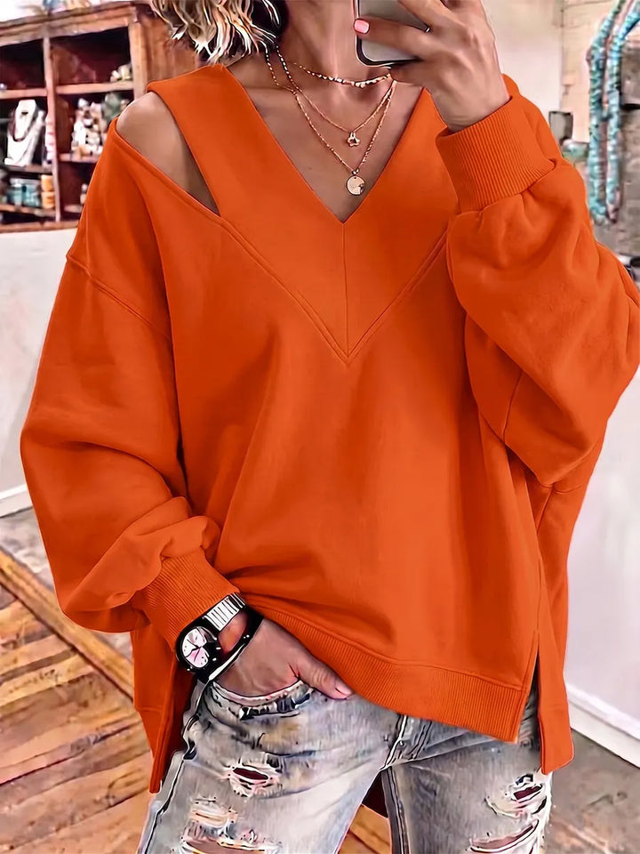 Kirstan - Camisola Oversized Elegante com Decote em V e Aberturas