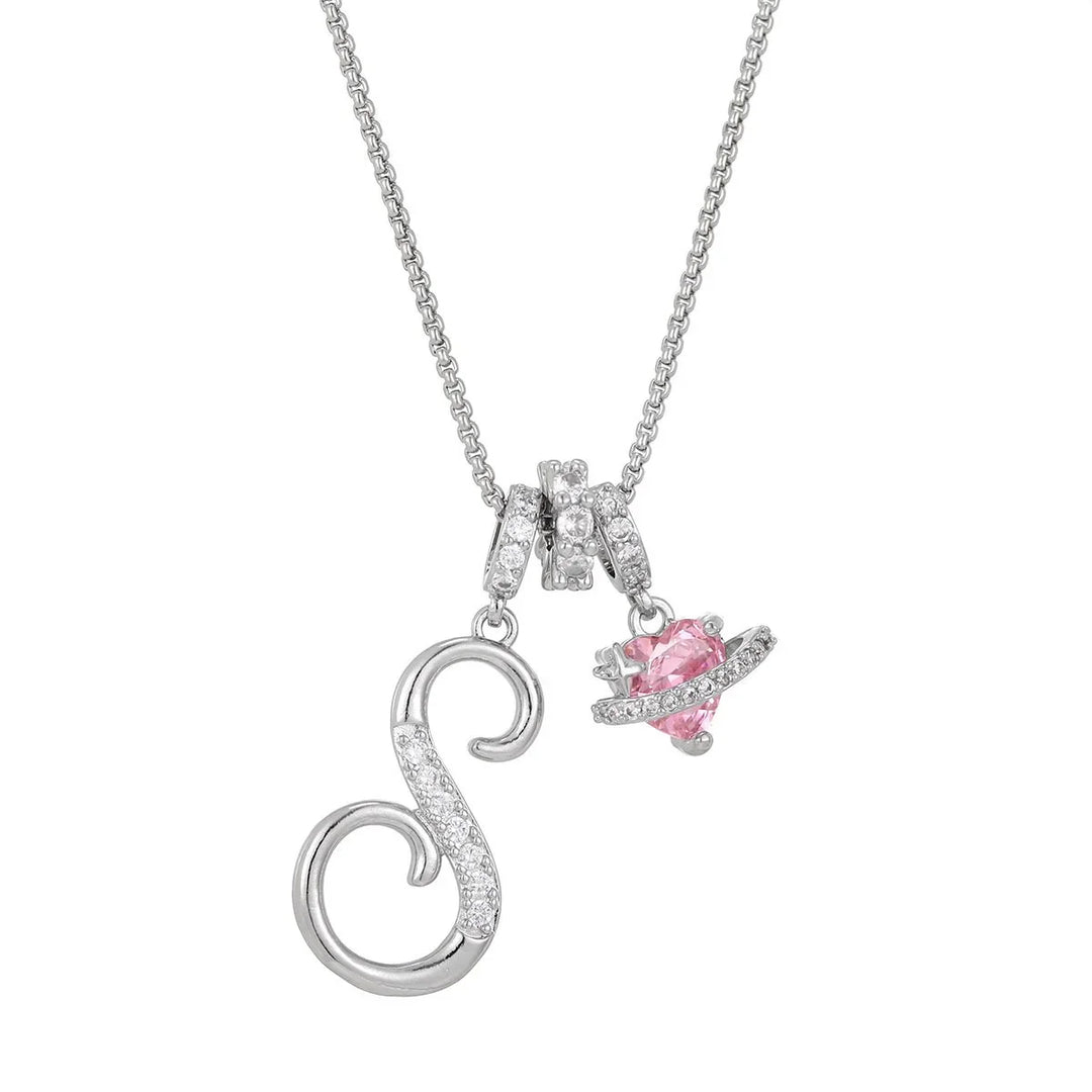 Nerute - Colar Com Inicial e Pingente em Forma de Coração Rosa