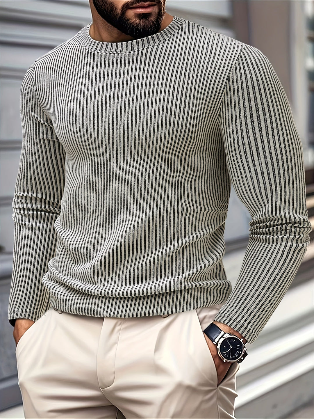 Dionisio - Camisola de Malha Canelada com Gola Redonda