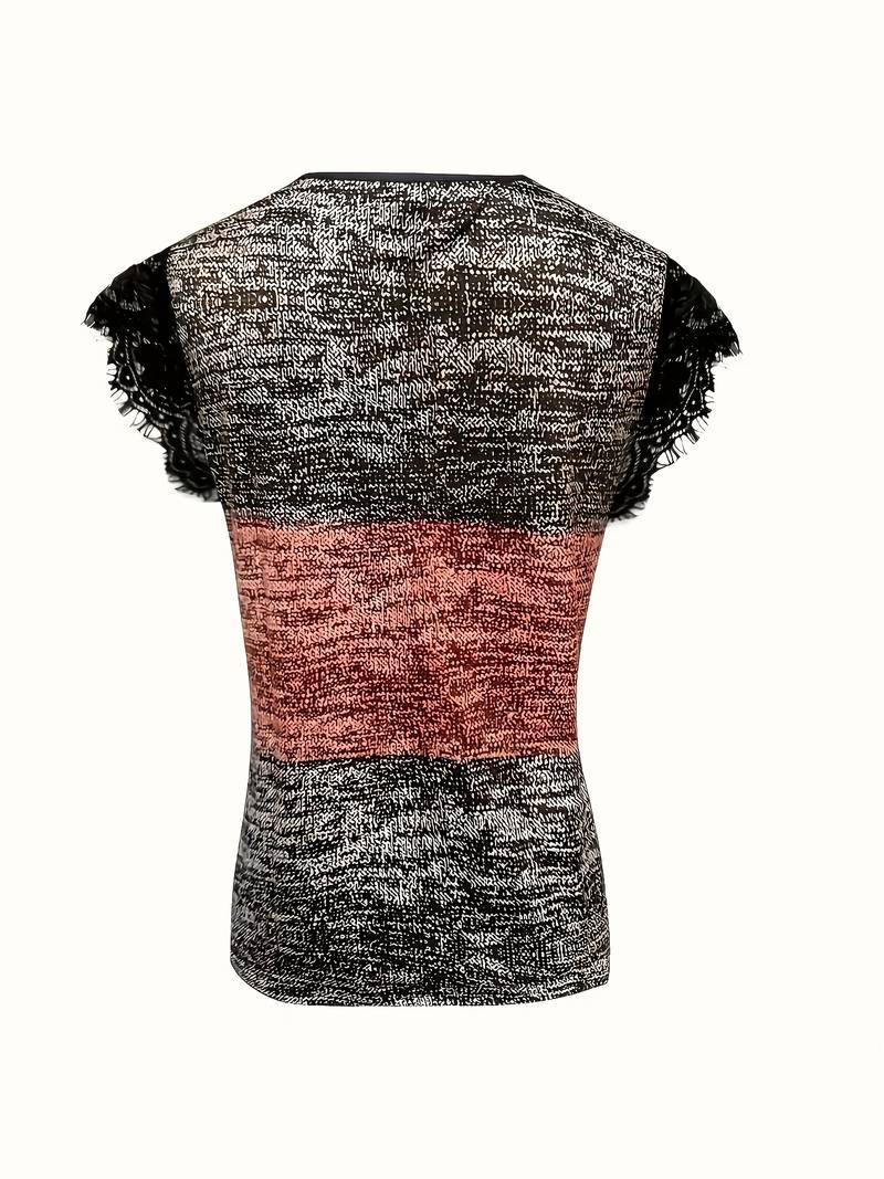 Sydona - T-Shirt Casual De Manga Curta Com Gola De Renda