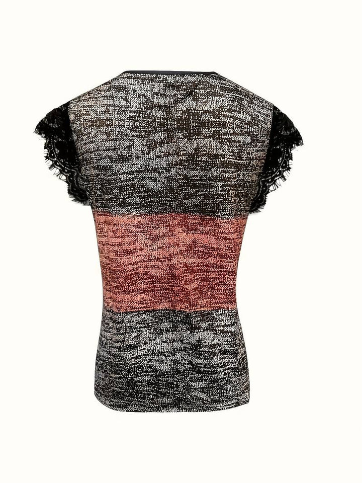 Sydona - T-Shirt Casual De Manga Curta Com Gola De Renda