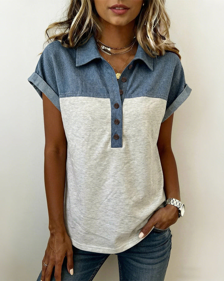 Myleena - Camiseta Em Patchwork Com Gola Virada Para Baixo