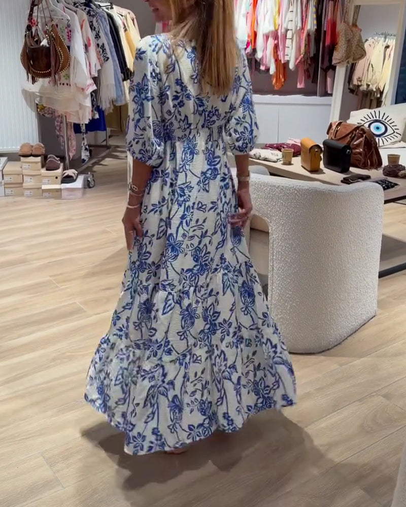 Lyssia - Vestido Longo Elegante Com Padrão Floral