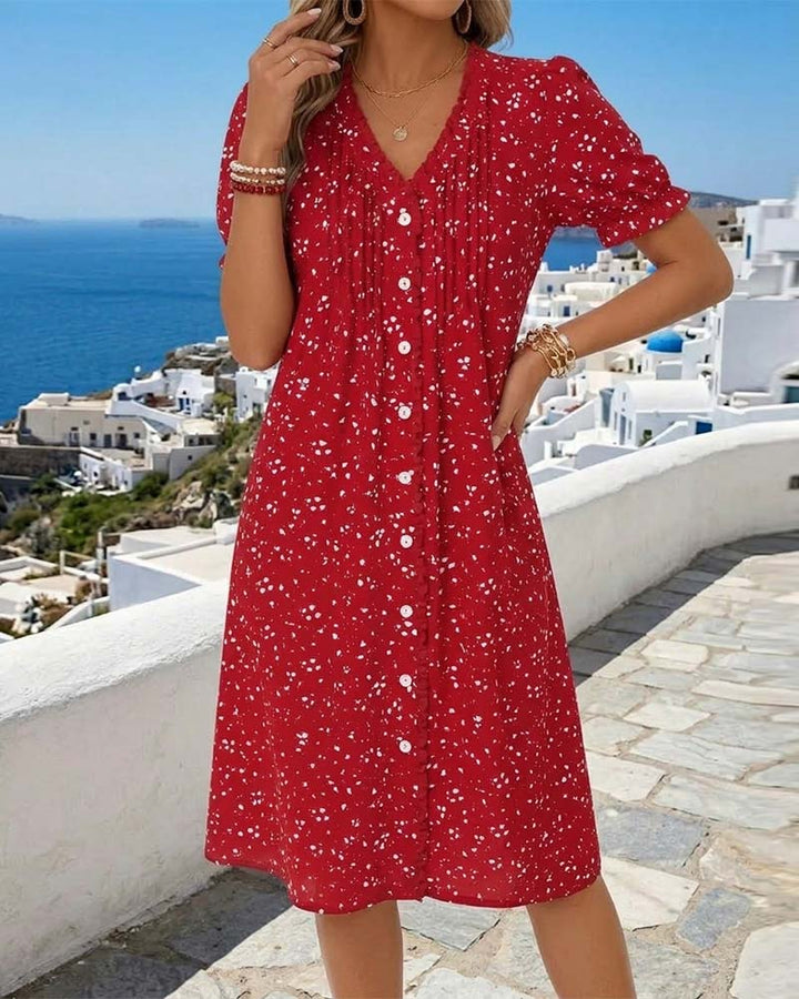 Dayma - Vestido Floral Com Decote Em V E Botões Na Frente