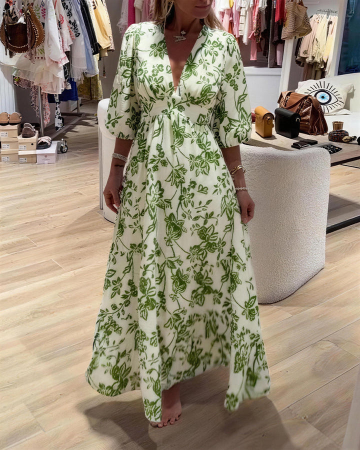 Lyssia - Vestido Longo Elegante Com Padrão Floral