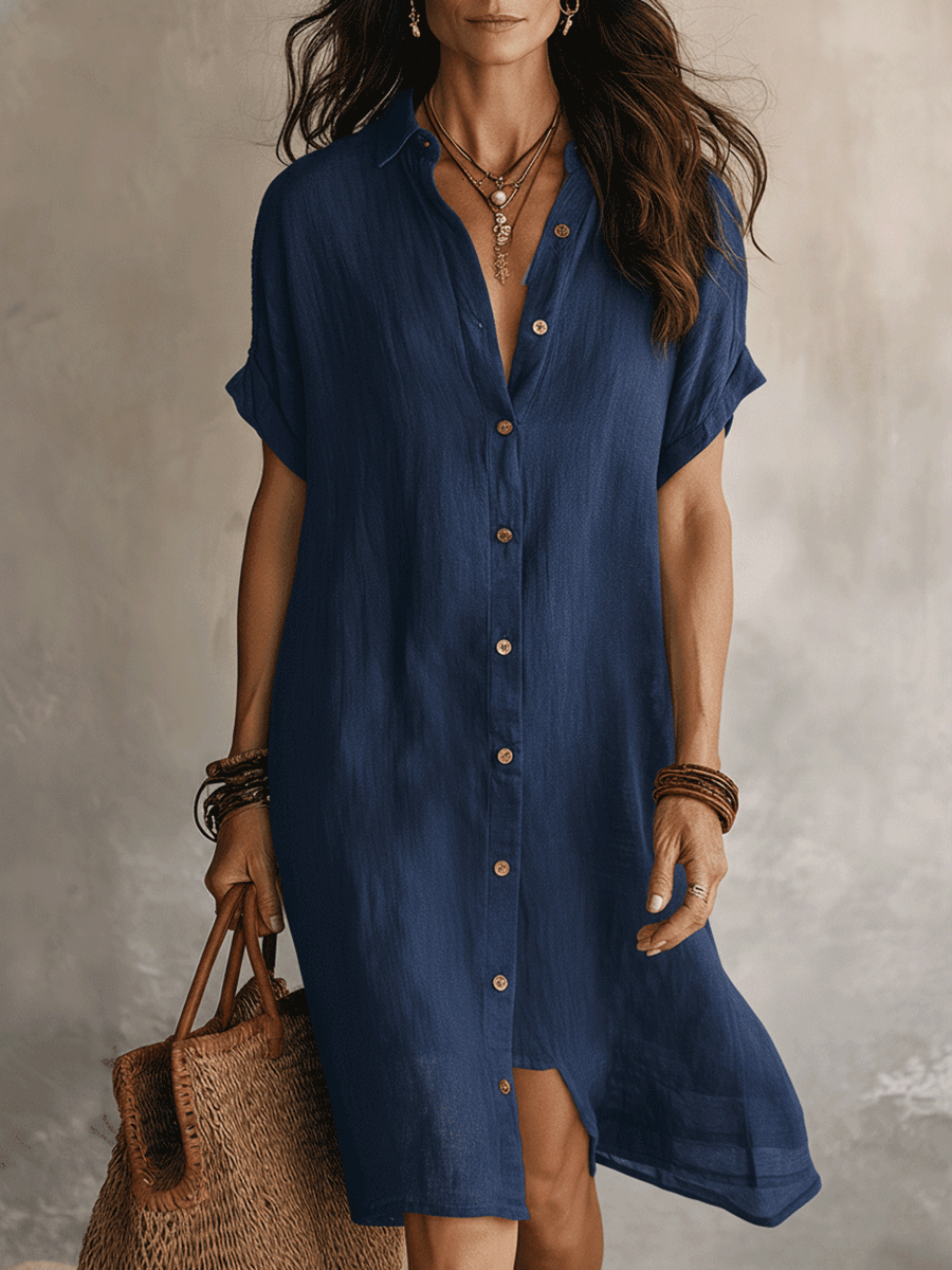 Nilisha - Vestido-Camisa Midi Em Linho e Algodão
