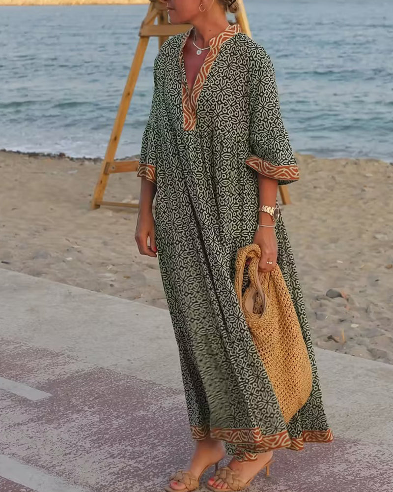 Amandi - Vestido Maxi Com Decote em V Estampado