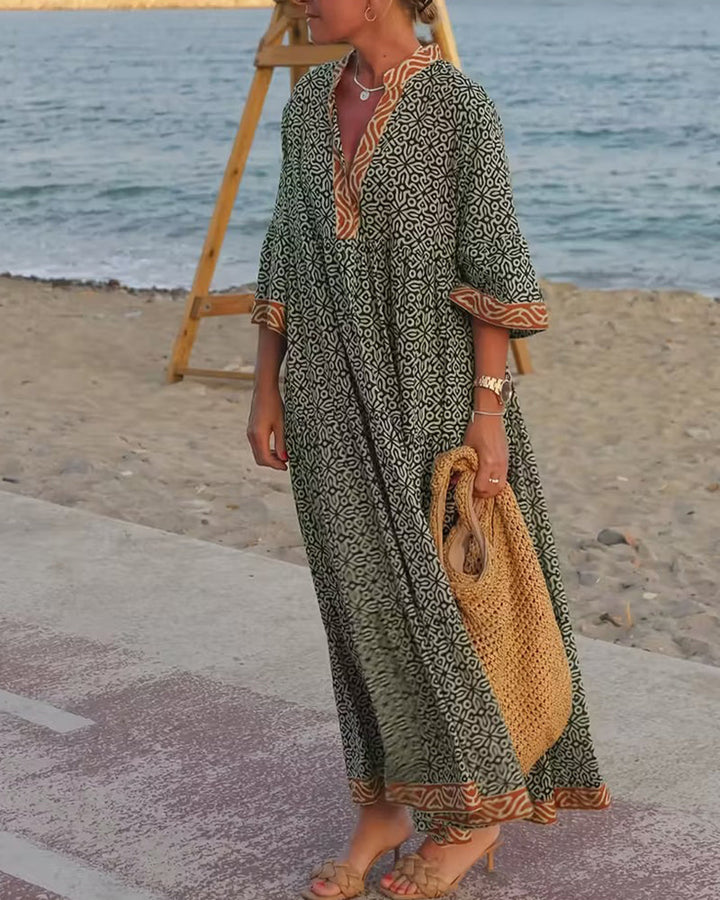 Amandi - Vestido Maxi Com Decote em V Estampado