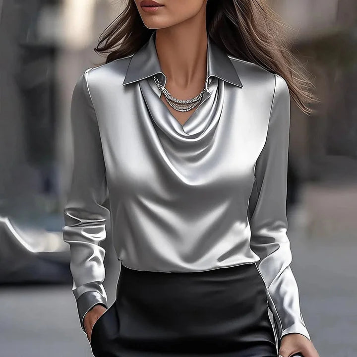 Malvina - Blusa Elegante em Cetim com Decote Drapeado