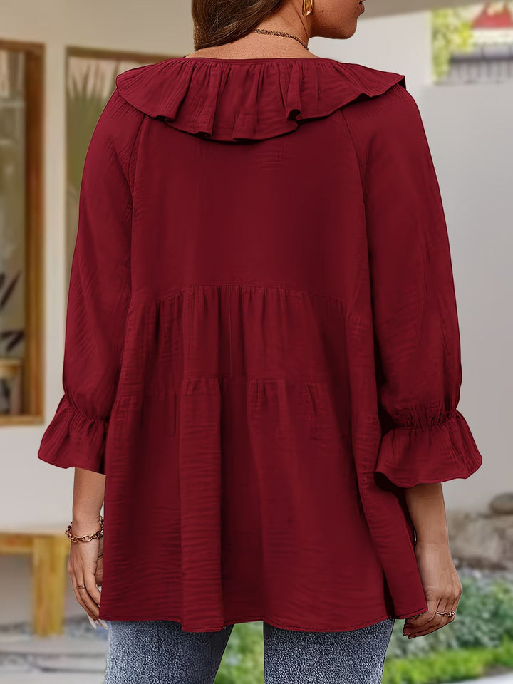Garbine - Blusa Elegante Com Gola Com Folhos