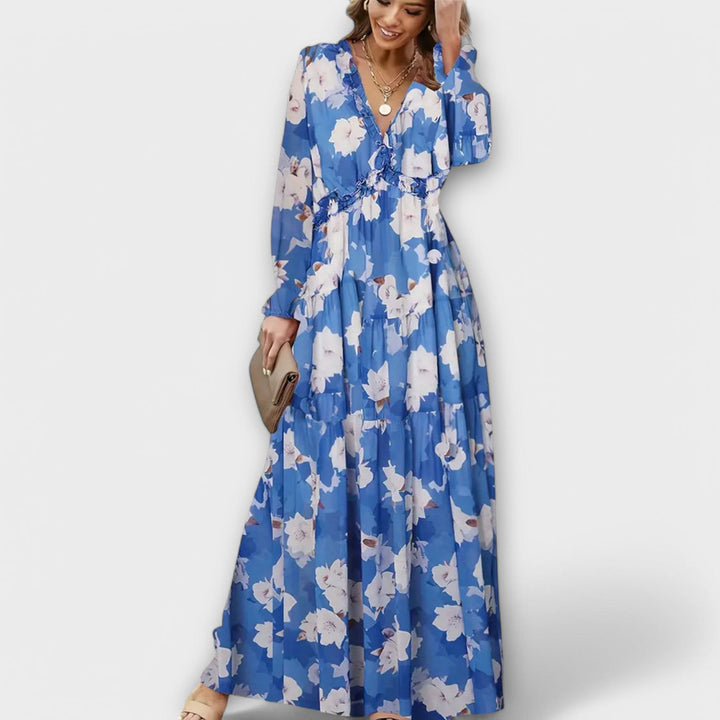 Lukrecija - Vestido longo Com Estampa Floral e Decote em V