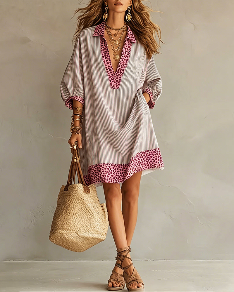 Marget - Vestido Com Painéis Em Padrão Leopardo E Mangas Bufantes