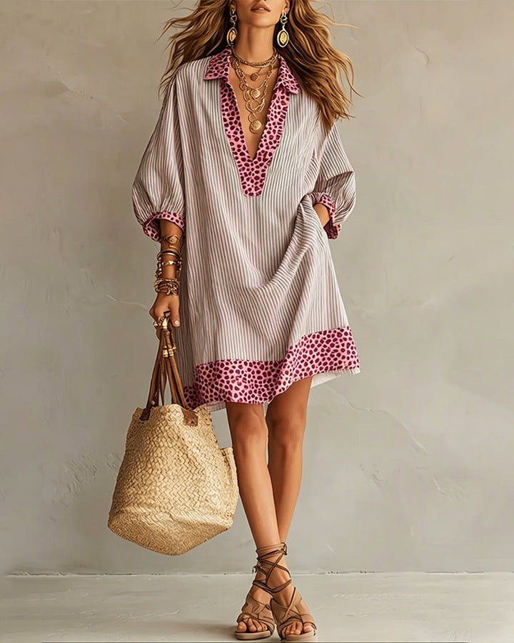 Marget - Vestido Com Painéis Em Padrão Leopardo E Mangas Bufantes