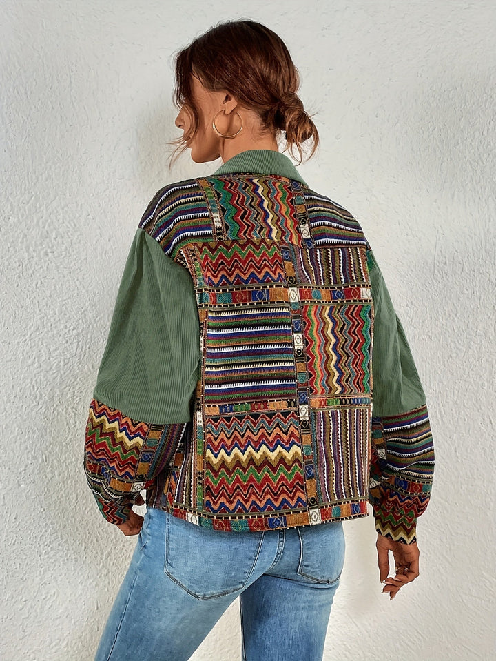 Amelina - Casaco De Veludo Cotelê Com Botões E Padrão Patchwork Boho