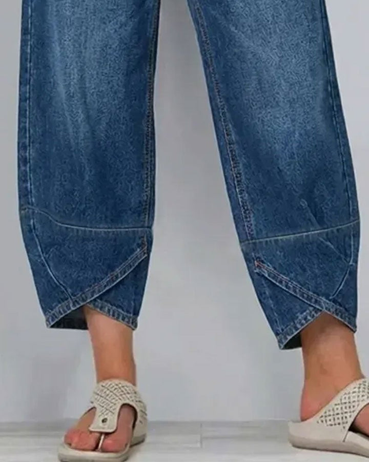 Synira - Calça De Ganga Recortada Casual De Pernas Largas