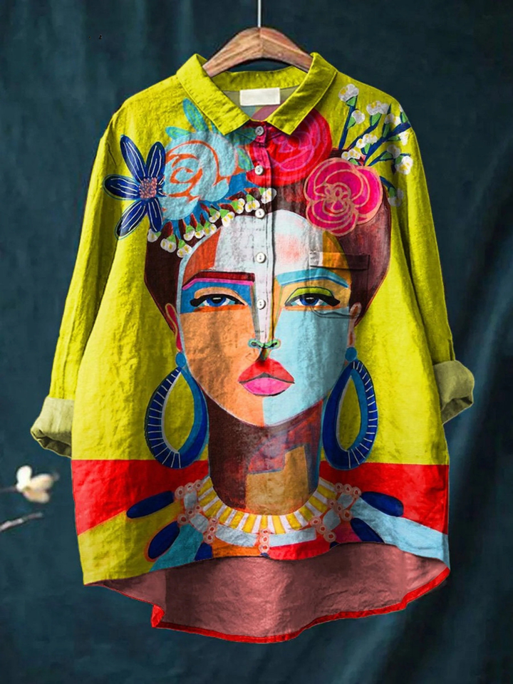 Cherily - Camisa de Botões Com Estampa de Retrato