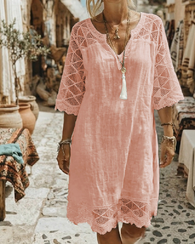 Kilina - Vestido Com Decote Em V e Patchwork De Renda