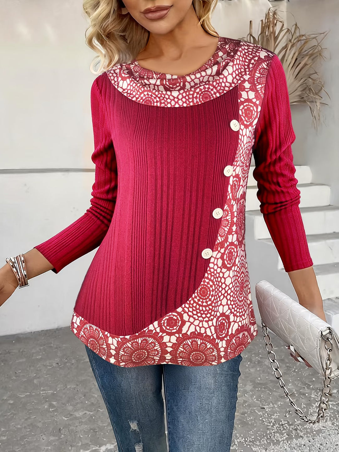 Lizeth - Camiseta De Manga Comprida Com Gola Redonda