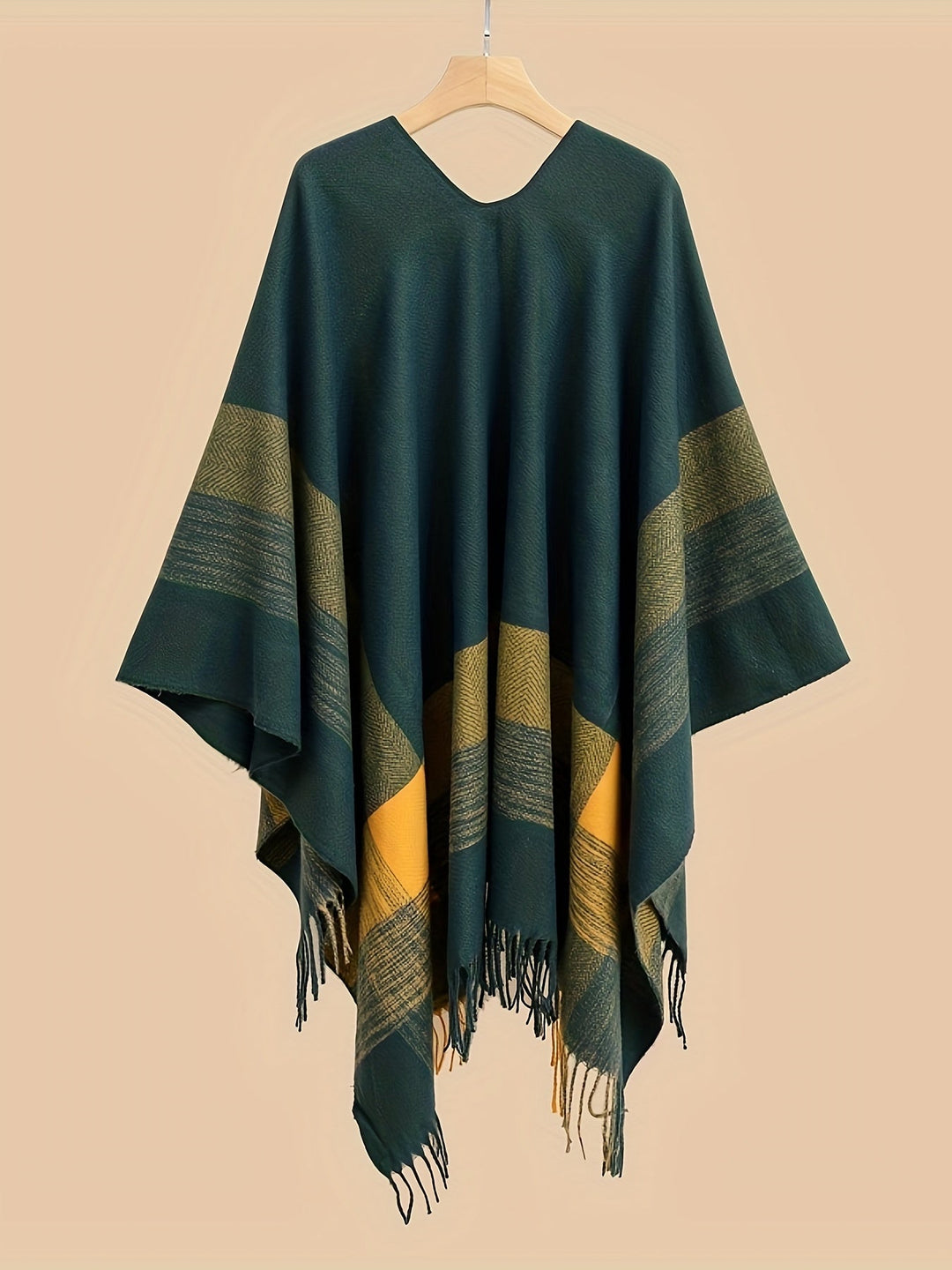 Kyrine - Poncho Com Franjas E Padrão Geométrico