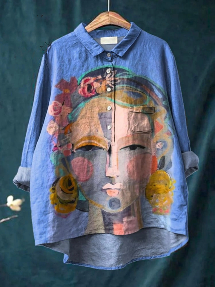 Cherily - Camisa de Botões Com Estampa de Retrato