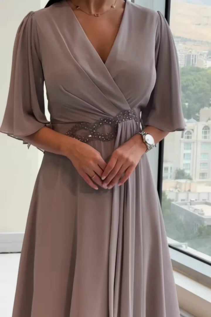 Bhagya - Vestido longo Elegante em Chiffon Com Decote em V